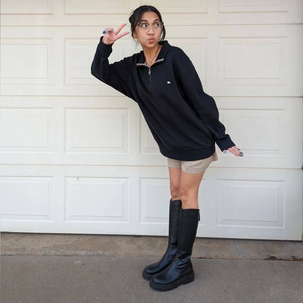 Looks Like Summer ‘Brianna’ Black Lug Sole Knee-High Boots - Picture 5 of 6